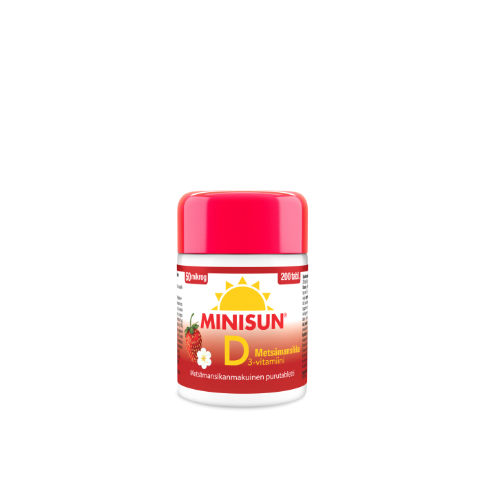 Minisun D-vitamiini Metsämansikka 50 mikrog 200 purutabl kuva 4
