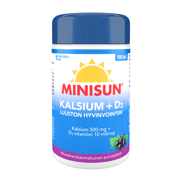 Minisun Kalsium 500 mg + D-vitamiini 10 mikrog 100 purutabl